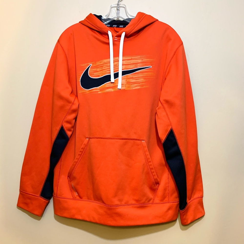 Nike sportswear men’s orange/black pullover therma-fit hoodie. Size M
